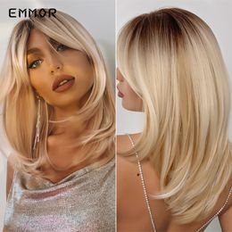 Ombre Brown to Blonde Wigs Natural Soft Layered Blond Hair Wig for Women Cosplay Synthetic Wigs High Temperature Fiberfactory d