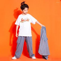 Stage Wear Kids Ballroom Recital Clothes Hip Hop Clothing Jeans Shirt Streetwear Baggy Pants For Girl Boy Kpop Jazz Show Dance Costumes