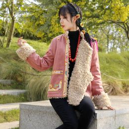 Ethnic Clothing China Tibetan Style Female Embroidery Jacket Winter Thicken Warm Vintage Women Coat Traditional