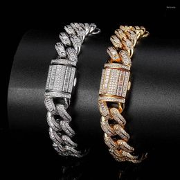 Link Bracelets Hip Hop Square CZ Stone Paved Bling Iced Out 13mm Geometric Rhombus Cuban Chain Bangle For Men Rapper Jewelry