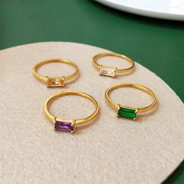 Cluster Rings 2023 Setting Square Cu3A Zircon Shiny Green Purple Orange White Stone Ring Stainless Steel 18K Gold Plated For Women