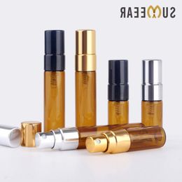 100 Pcs/Lot Trial Pack 5ML Amber Essential oil Bottles Refillable Perfume Bottle Empty Spray Atomizer Cosmetic Container Uwrja