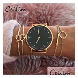 Chain 3Pcs/Set Womens Fashion Punk Bracelet Vintage Gold Color Double Knot Loop Metal Bohemian Retro Jewelry Accessories Drop Delive Dhi4S