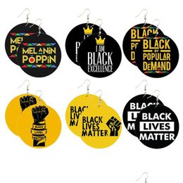 Dangle Chandelier Initial Letter Black Lives Matter Earrings For Women Fashion Jewellery Fist Big Statement Circle Large Hoop Wooden Dhx5X