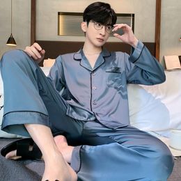 Men's Sleepwear Casual Satin Loungewear Home Clothes Men's Button Pajama Set Long Sleeve Trouser Autumn Pyjamas 2 Piece Suit