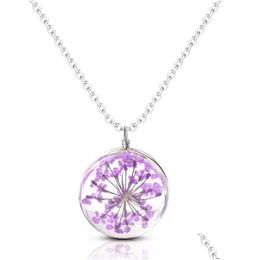 Pendant Necklaces 2021 Dried Flower Necklace For Women Gifts Fashion Clear Glass Ball Charms Round Link Chain Cute Jewellery Drop Deli Dhpxd