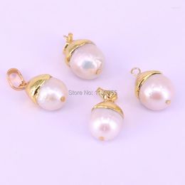 Pendant Necklaces Wholesale 10Pcs Gold Color Drop Shape Nature Pearl Charm Fashion Jewelry For Women