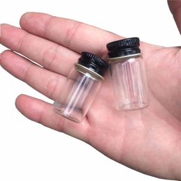 50 pcs 22x35mm Small Glass Bottles With Black Screw Cap DIY Clear Transparent 6ml Empty Glass Bottles Storage Containers Hraap