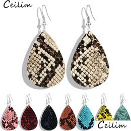 Charm Trendy Pu Teardrop Leather Earrings For Women Snake Pattern Mti Colours Bohemia Korean Water Drop Jewellery Delivery Dhavx