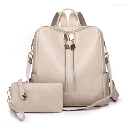 School Bags Women Backpack Large Anti-theft Rucksack Bag Multi Pockets Multipurpose PU Leather With Clutch 517D