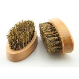 MOQ 50 PCS Pocket Mini Beard Brush for Facial OEM Customised LOGO Wood Handle with Pure Boar Bristle Brushes Whiskers Moustache Men