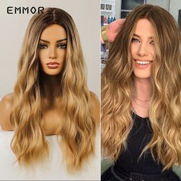 Long Wig Middle Part Hair Wig Brown Blonde Cosplay Natural Wavy Heat Resistant Synthetic Wigs for Women Daily Hair Wigfactory d