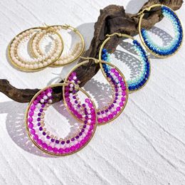 Hoop Earrings AENSOA Handmade Gradient Crystal Beads For Women Bohemian Multicolor Beaded Geometric Round Jewelry 2023