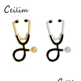 Pins Brooches Stylish Dualtone Stethoscope Pins Medical Jewellery For Doctors And Nurses Drop Delivery Dh8Kc