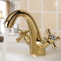 Kitchen Faucets Luxury Gold Basin Deck Mount Dual Handle Bathroom Faucet Vanity Vessel Sinks Mixer Tap Cold And Water