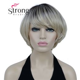 Fryzury Strongbeauty Short Bob miękki warstwowy kudły Ombre Blond syntetyka dla kobiet 230609