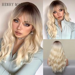 Long Deep Curly Synthetic Wigs with Bangs Ombre Brown Blonde Cosplay Party Daily Wigs for Women Heat Resistant Fiberfactory dir