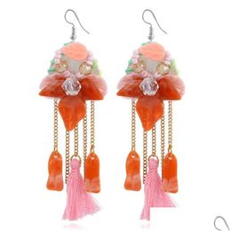 Dangle Chandelier Fashion Long Tassel Earrings Bohemian Bead Rhinestone Shell Flower Sequins Earring Ethnic Boho Drop Earings For Dhyej