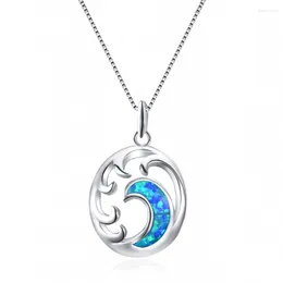 Pendant Necklaces Silver Plated Oval Hollow 3 Colors Opalite Opal Crescent Moon Link Chain Necklace Classic Style Jewelry