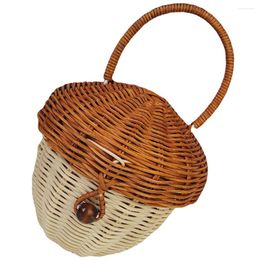 Storage Bags Hand Acorn Bag Portable Basket Rustic Flower Girl Handle Woven Hamper Handles Tote One Shoulder Rattan