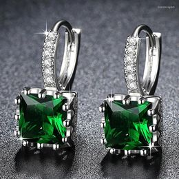 Stud Earrings Women's Fashion Exquisite Square CZ Pendant 5 Color Zircon Female Personality Wild Jewelry