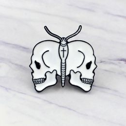 Brooches Pins for Women Fashion Brooch Pins Clips for Dress Cloths Bags Decor White Colour Double Head Skull Butterfly Enamel Metal Jewellery Badge Wholesale