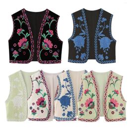 Women's Vests KEYANKETIAN Women Ethnic Style Vest Coat Set Casual Holiday Short Top Women's Vintage Floral Embroidery Open Waist