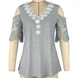 Women's Blouses Summer T-shirt Patchwork Blouse Flower Applique Women