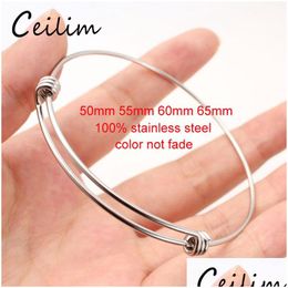 Bangle Stainless Steel Expandable Wire Bangles 1.6Mm Thick Adt Kids Size 50Mm65Mm Adjustable Bracelets For Diy Jewelry Drop Delivery Dhkbo