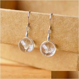 Charm Dandelion Dried Flowers Earring 6 Colors Real Daffodils Flower Earrings Glass Ball Pressed Dangle Earing Jewelry Gift Wholesal Dhavc