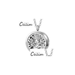 Pendant Necklaces 316L Stainless Steel Per Aroma Locket 30Mm Necklace Magnetic Tree Of Life Lotus Mom Love Charm Without Felt Pads D Dhvnj