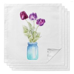 Table Napkin Spring Flowers And Vases Cloth Napkins Wedding Party Decoration Kitchen Dinning Serving Reusable Handkerchief