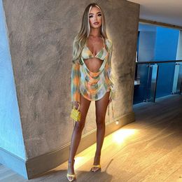 Two Piece Dress Townlike Sexy 3 Pieces Set Women Long Sleeve Crop Top And Mini Skirts And Bra Slim Three Piece Set Spring Summer Outfits 230609