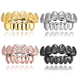 Hip Hop Rapper Dental Teeth Grillz Smooth twill Gold Grills Teeth Set Fashion Jewelry High Quality Men Women Six 6 teeth Grills Halloween vampire 1312