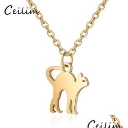 Pendant Necklaces Cute Cat Necklace 316L Stainless Steel Pet Charm Jewelry For Women And Men With Simple Design Gold/Sier Chain Drop Dhxum