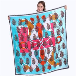 130x130cm 100% Twill Silk Scarf For Women Double Horse Neckerchief Life Tree Pattern Shawls Fashion Spain Square Scarves Female Pa214n