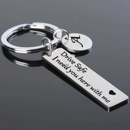 3yt5 Keychains Lanyards Drive Safe Keychains A-z Initials Letters Men Women Stainless Steel Key Chain Birthday Chritsmas Father's Day Gifts Jewelry
