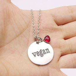 Pendant Necklaces Initial Vegan Necklace Women Men Stainless Steel Chain Vegetarian Symbol Crystal Jewellery Drop Delivery Pendants Dh8Qg