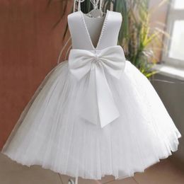 Girl's Dresses Girl Dress Elegant Bridesmaid Girl Wedding Party Long Gown Kids White Bow First Communion Costume Birthday Princess Clothes 230609