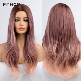 Synthetic Ombre Dark Red to Light Blonde Wigs Natural Wavy Heat Resistant Wigs for Women Long Wig Part Cosplay Hair Wigfactory