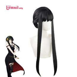 Hair pieces L email Synthetic Spy Family Yor Forger Cosplay Black Colour Long Straight Women Heat Resistant 230609