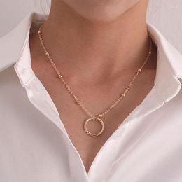 Pendant Necklaces Simple Temperament Copper Beads Chains Round Circle Necklace Women Vintage Geometric Party Jewellery Gift