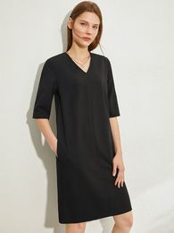 Amii Minimalism Summer New Causal Dress For Women Offical Lady Sold Vneck Loose Knee-length Women's Chiffon Dress