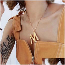 Pendant Necklaces Gold Plated 26 Letter Bamboo Necklace Personalised Initial Jewellery For Women Drop Delivery Pendants Dhyki