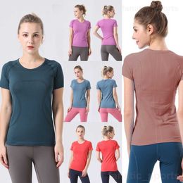 Kız yoga spor salonu üst tshirt kısa kollu yuvarlak boyun hızlı teknoloji hızlı hız koşuşturma tişört tişört kadın tanıma tişörtler spor spor düz renkli yelek
