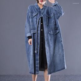 Women's Trench Coats 2023 Spring Korean Loose Fit Oversize Vintage Pockets Long Denim Fashion Streetwear Windbreaker Overcoats