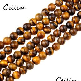 Stone New 8Mm Yellow Beads Round Smooth Brown Tiger Eye Loose Bead For Bracelets Diy Jewelry Making Wholesale Drop Delivery Dhv5D