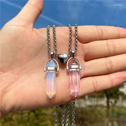 Pendant Necklaces Lovecryst 2Pcs/set Colourful Geometric Hexagon Pillar Crystal Couple Matching Necklace Love Friendship Jewellery Gift