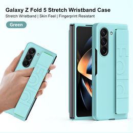 Stretch Wristband Cases For Samsung Galaxy Z Fold 5 Case Matte Hard Protective Cover