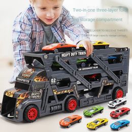 ElectricRC Track The Little Bus Big Container Truck Storage Box Parking Lot With 3 12 Pull Back Mini Car Toy Kids Birthday Gift 230609